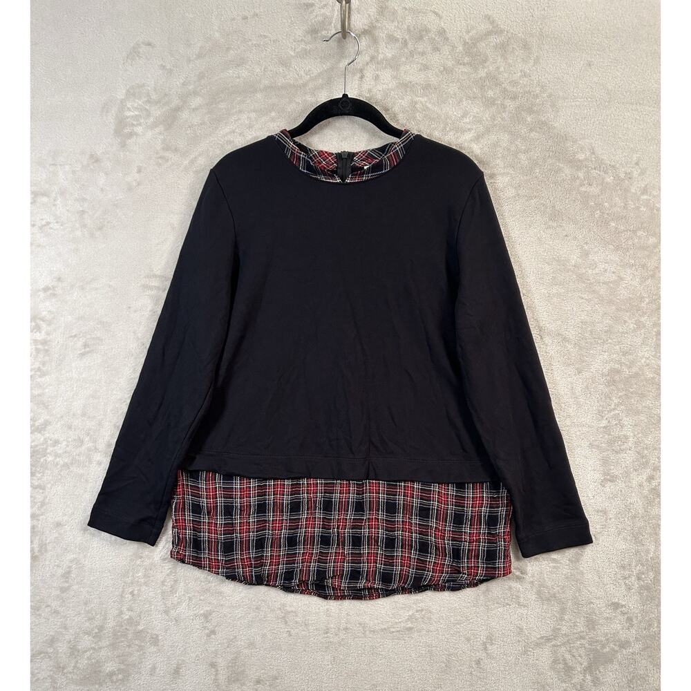 J.Jill Tartan Plaid Long Sleeve Top Size Medium Preppy Twofer Office Academia
